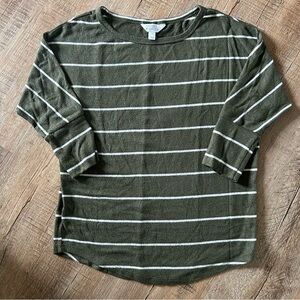 Market & Spruce Forest Green Striped Long Sleeve Top